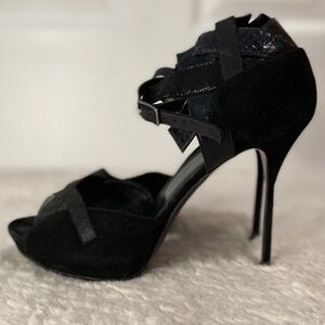 Pierre Hardy Strappy Open-Toe Heels Suede‎ Snake-Embossed Leather 40 US 9.5-10